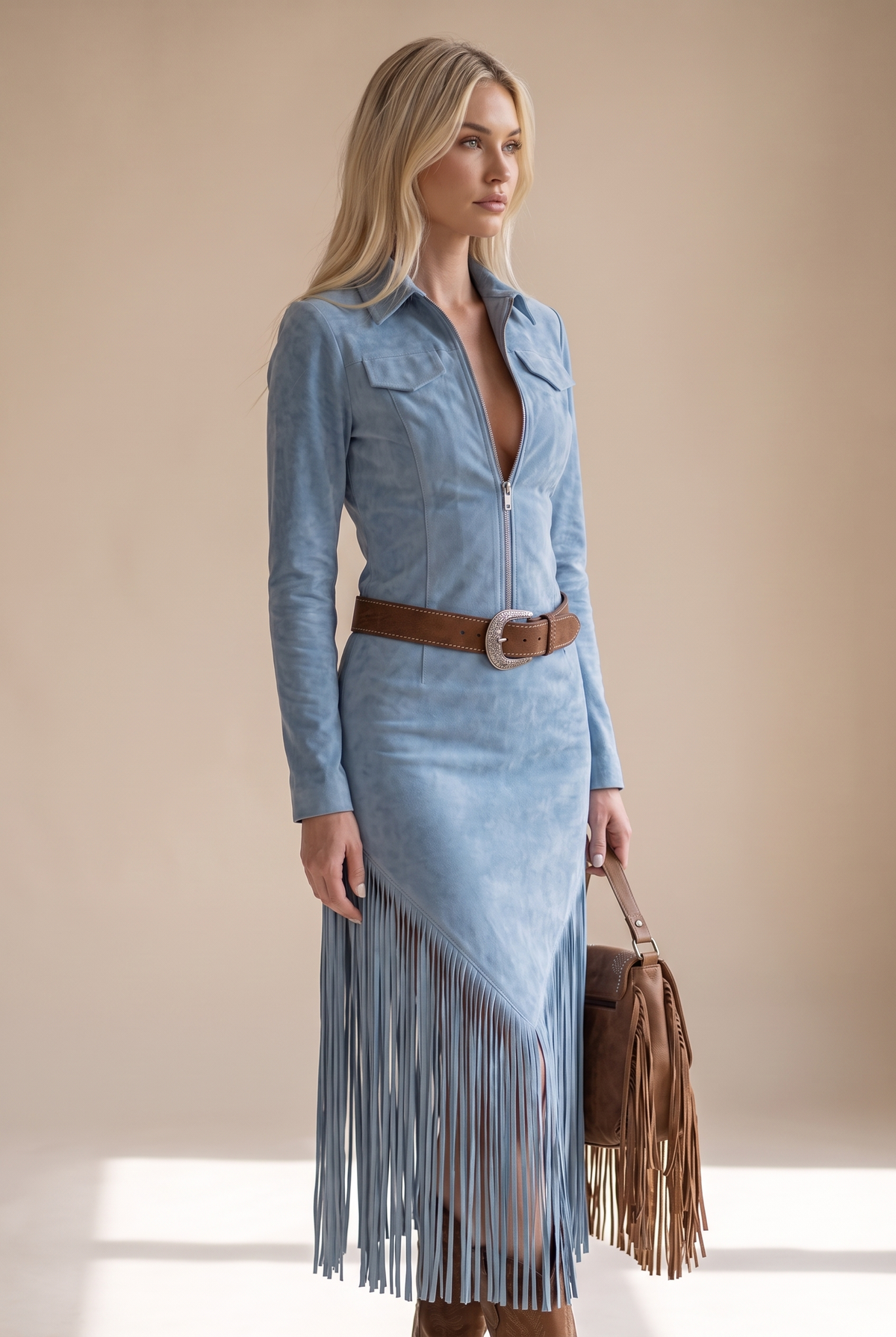 Women’s Faux Suede Fringe Dress