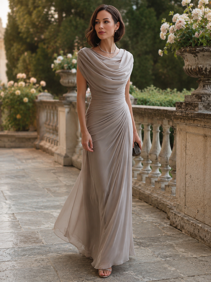 Women’s Cowl-Neck Ruched Maxi Dress