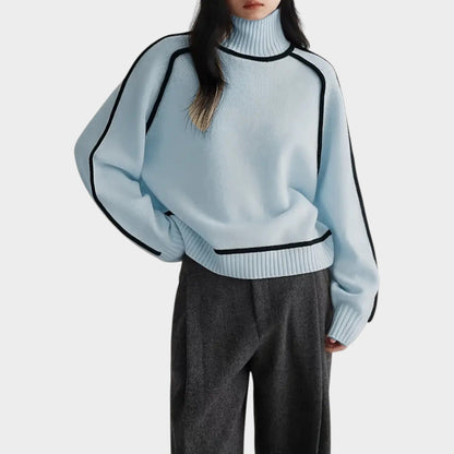 Women’s Knit Turtleneck Sweater with Contrast Piping