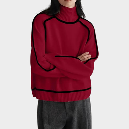 Women’s Knit Turtleneck Sweater with Contrast Piping