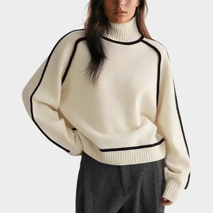 Women’s Knit Turtleneck Sweater with Contrast Piping