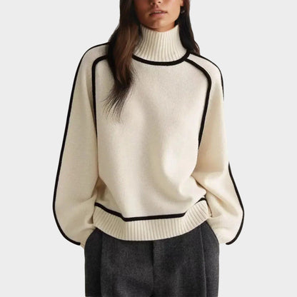 Women’s Knit Turtleneck Sweater with Contrast Piping