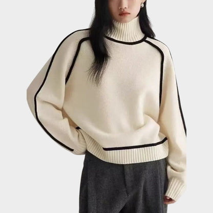 Women’s Knit Turtleneck Sweater with Contrast Piping