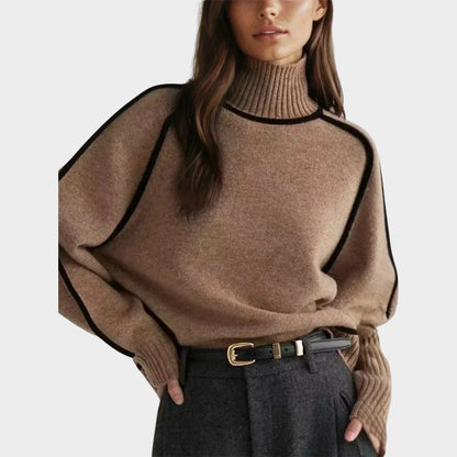 Women’s Knit Turtleneck Sweater with Contrast Piping