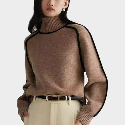 Women’s Knit Turtleneck Sweater with Contrast Piping