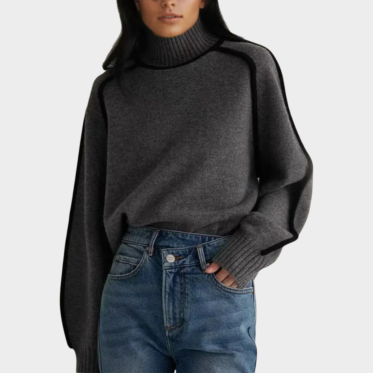 Women’s Knit Turtleneck Sweater with Contrast Piping