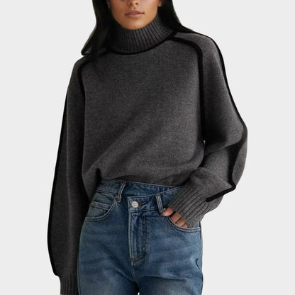 Women’s Knit Turtleneck Sweater with Contrast Piping