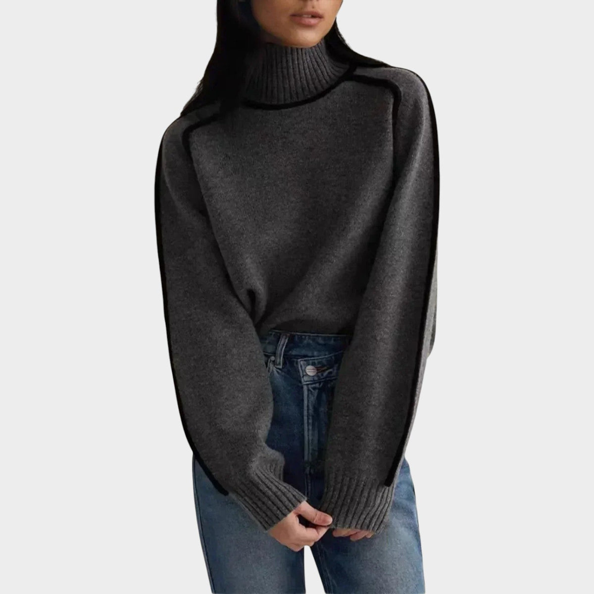 Women’s Knit Turtleneck Sweater with Contrast Piping