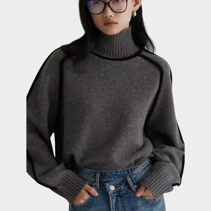 Women’s Knit Turtleneck Sweater with Contrast Piping