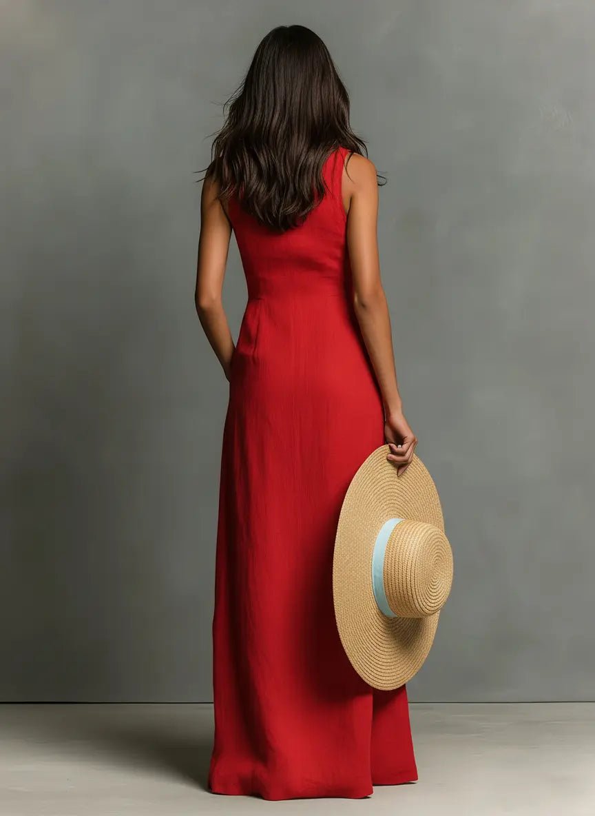 Women’s Sleeveless Collared Button-Front Maxi Dress