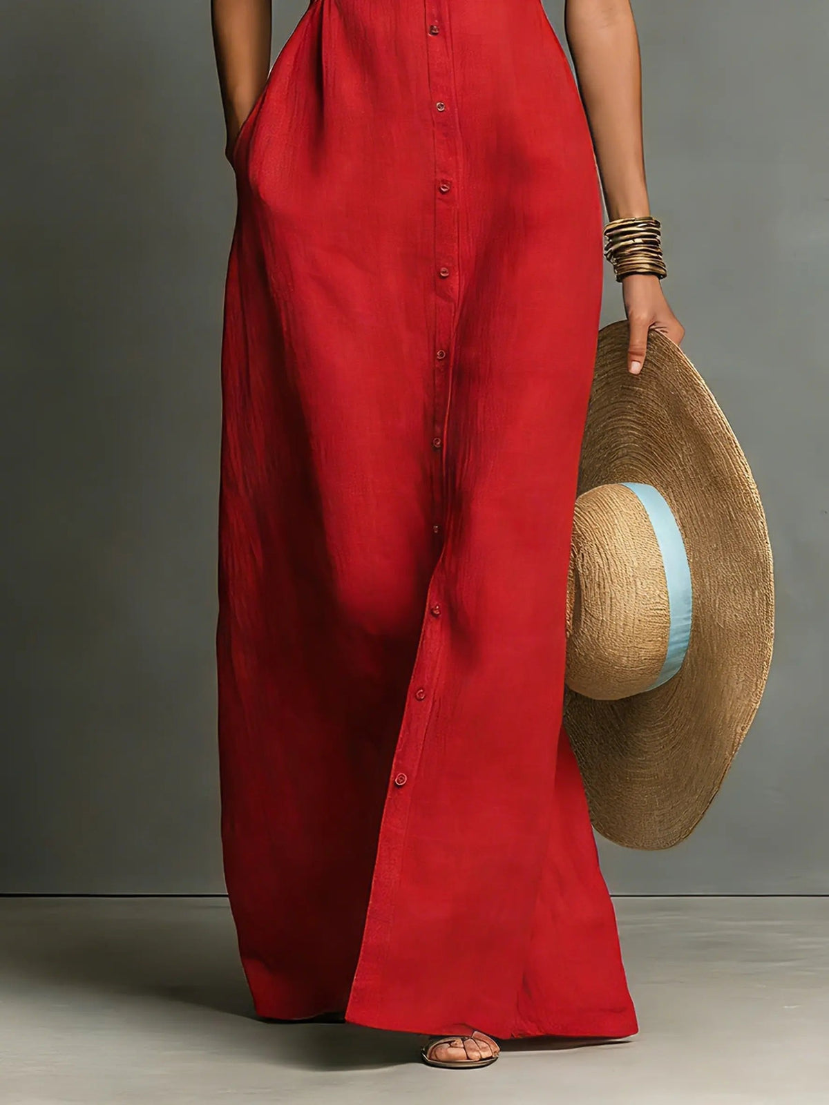 Women’s Sleeveless Collared Button-Front Maxi Dress